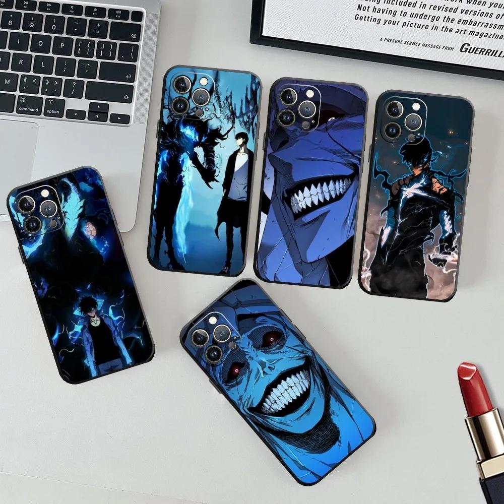 Anime A-Solo Leveling  Phone Case For iPhone 15 14 13 12 11 X XR XS XSMAX 8 7 Plus Mini Pro Max Soft Black Phone Cov